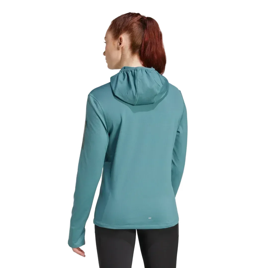 Adidas Womens Own the Run Hooded Half Zip - Green - Image 2