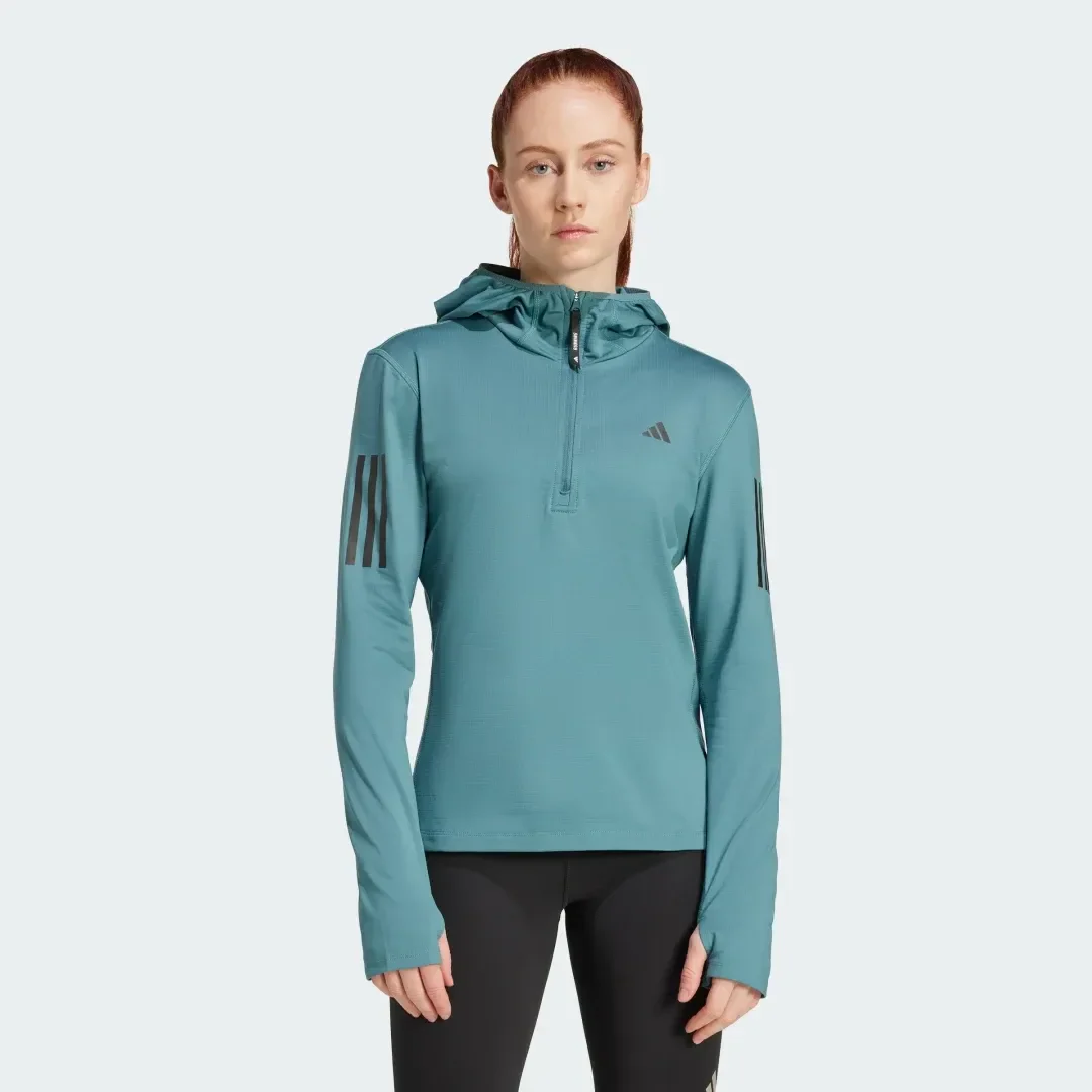 Adidas Womens Own the Run Hooded Half Zip - Green - Image 3