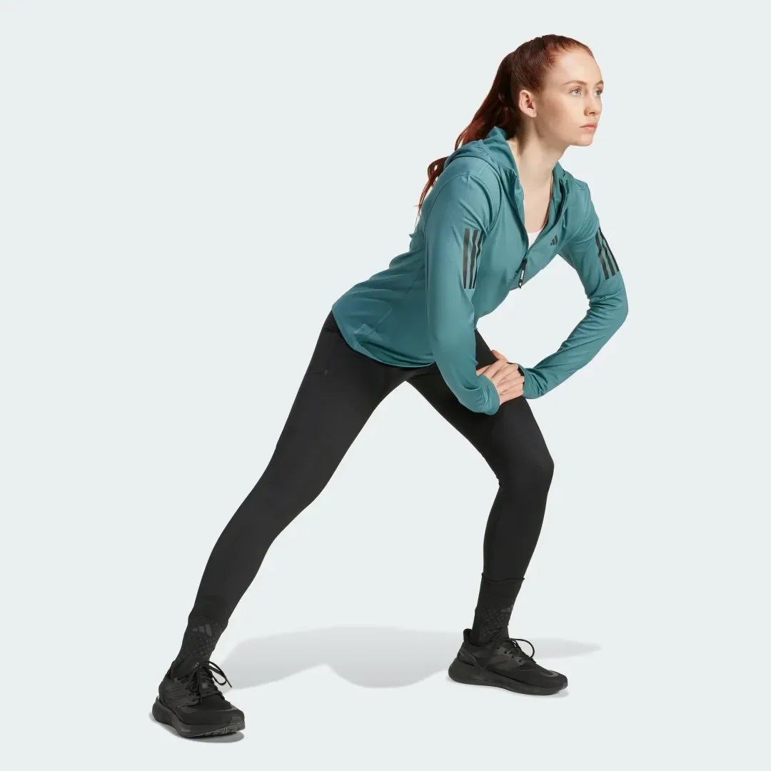 Adidas Womens Own the Run Hooded Half Zip - Green - Image 4