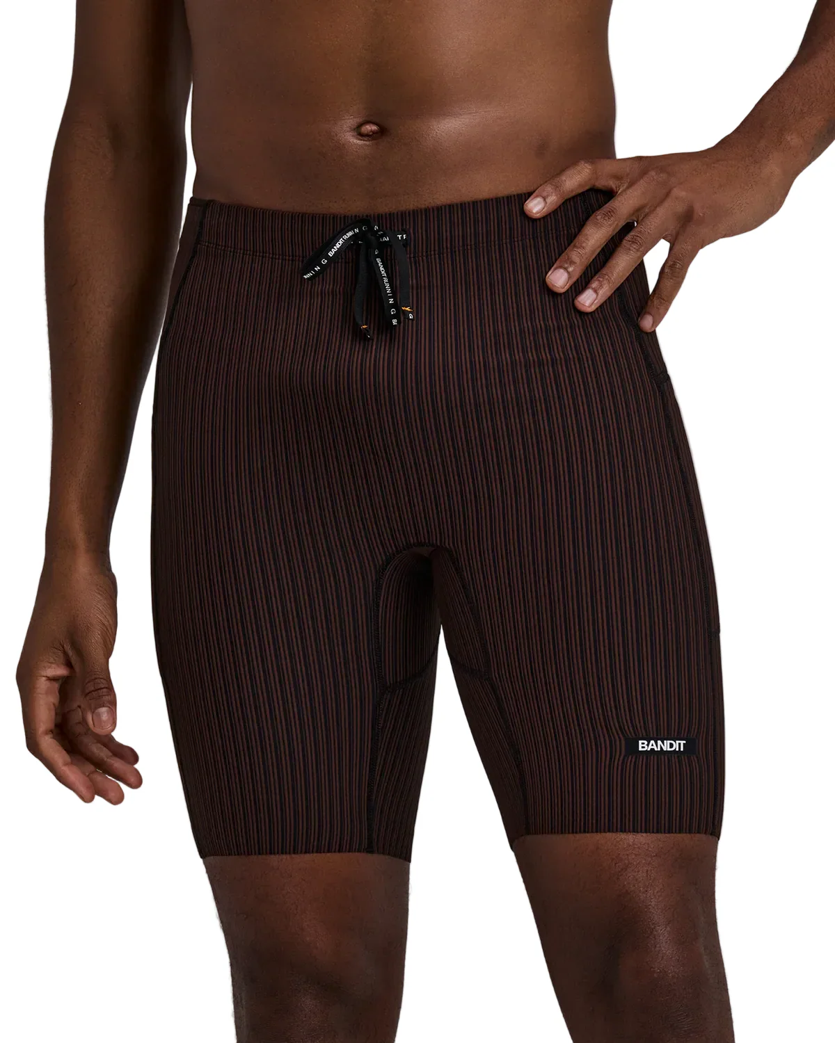Bandit Mens Striped Cadence™ 7" Pocket Half Tights - Cacao/Black - SS26 - Image 2