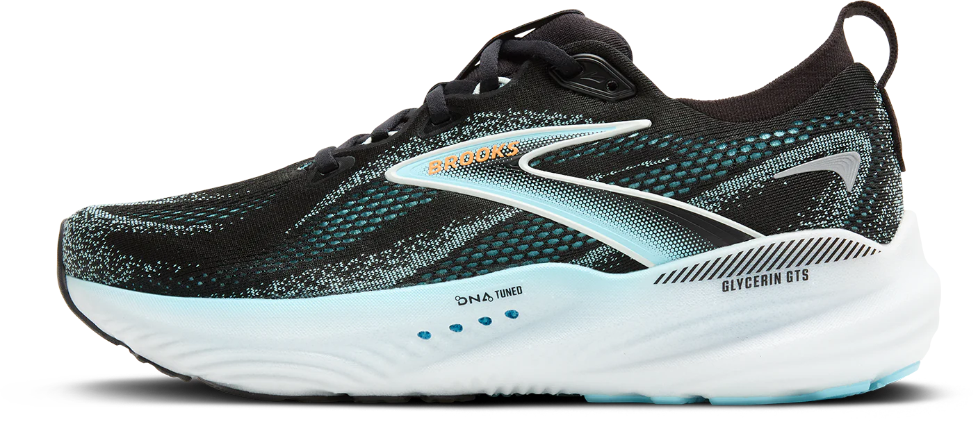 Brooks Mens Glycerin GTS 22 - Black/Atomizer/Blazing Orange - Stability - AW25 - Image 4