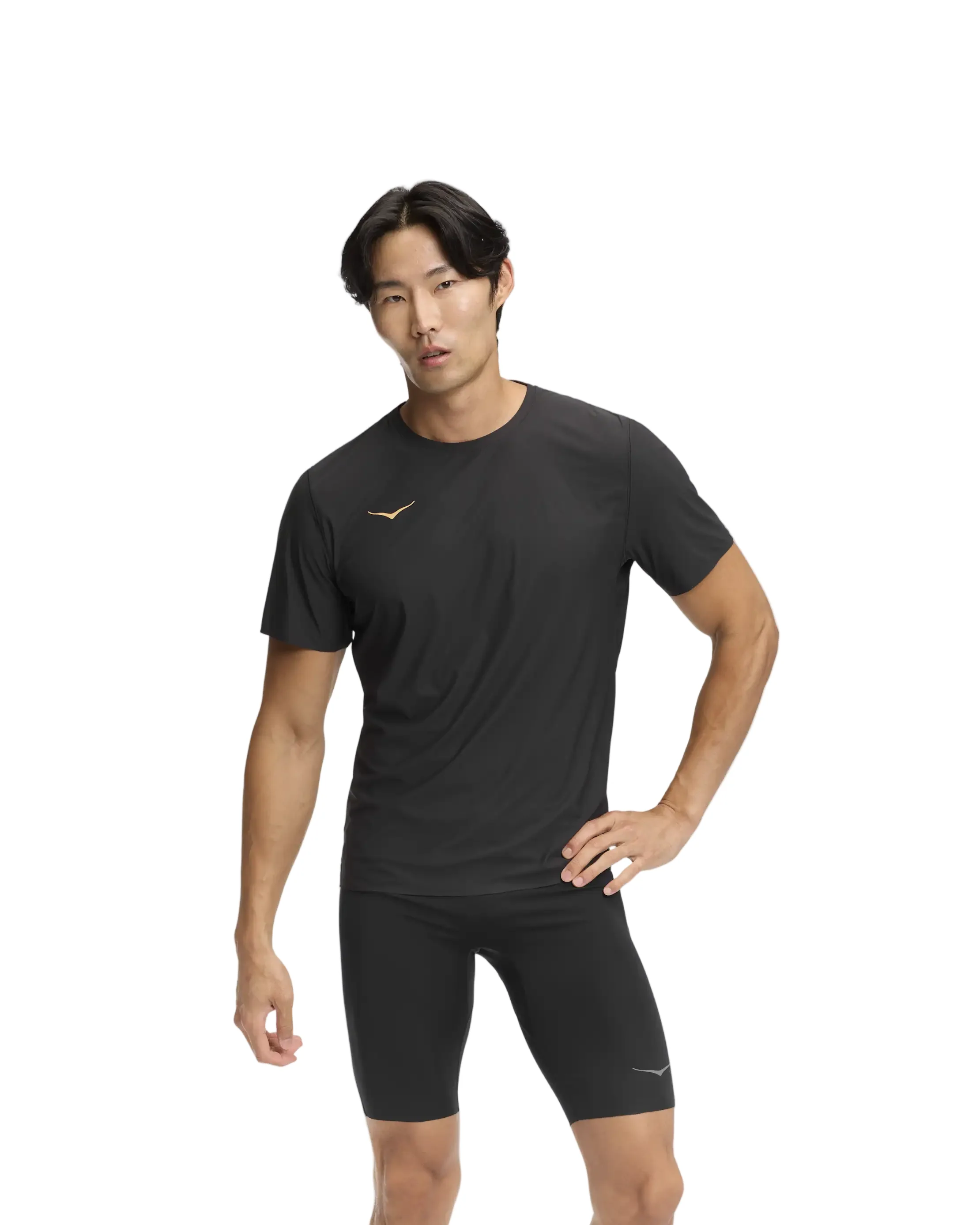 Hoka Mens Airolite Run Short Sleeve 2.0 - Koshi Tan-Tan Black/Gold
