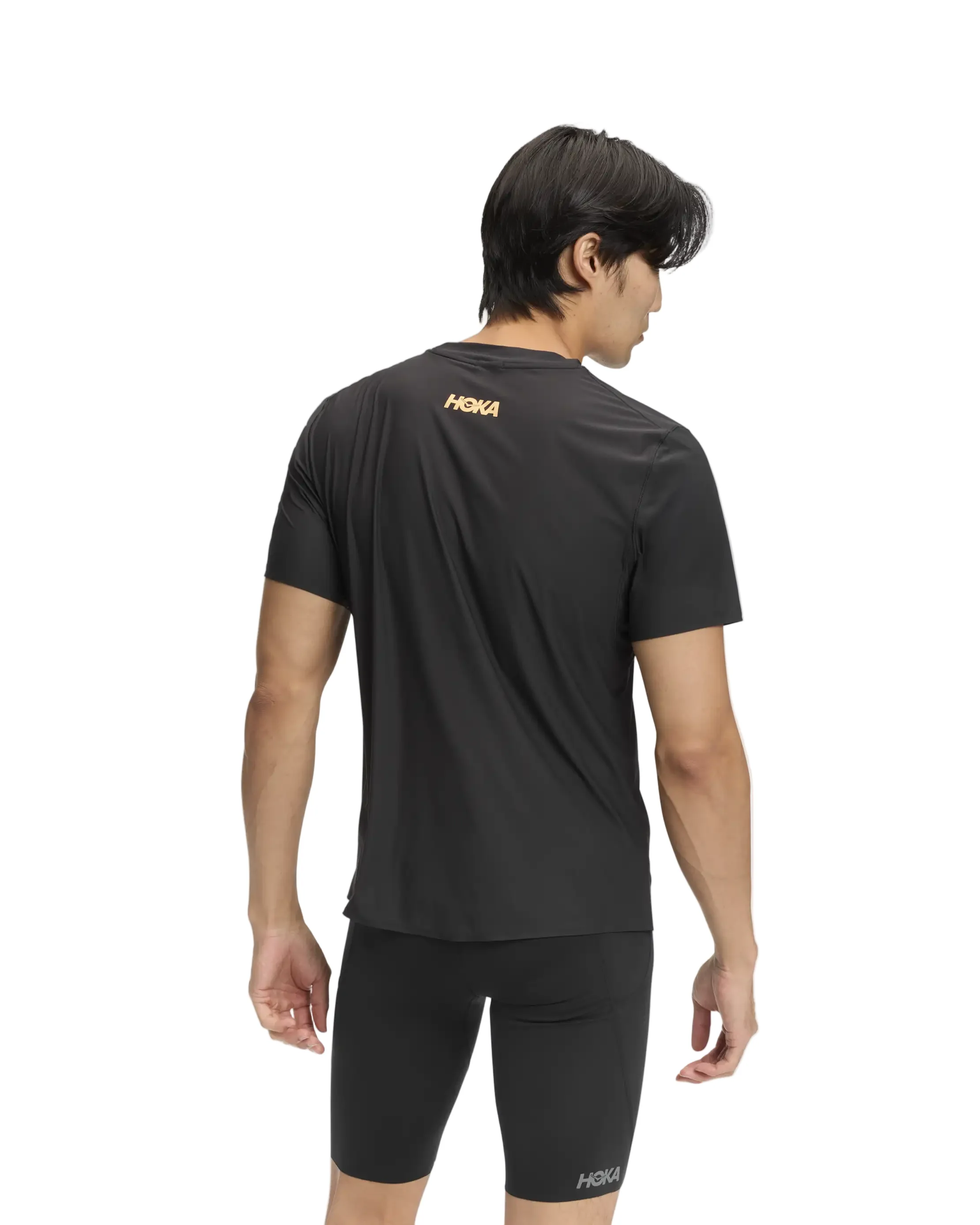 Hoka Mens Airolite Run Short Sleeve 2.0 - Koshi Tan-Tan Black/Gold - Image 5