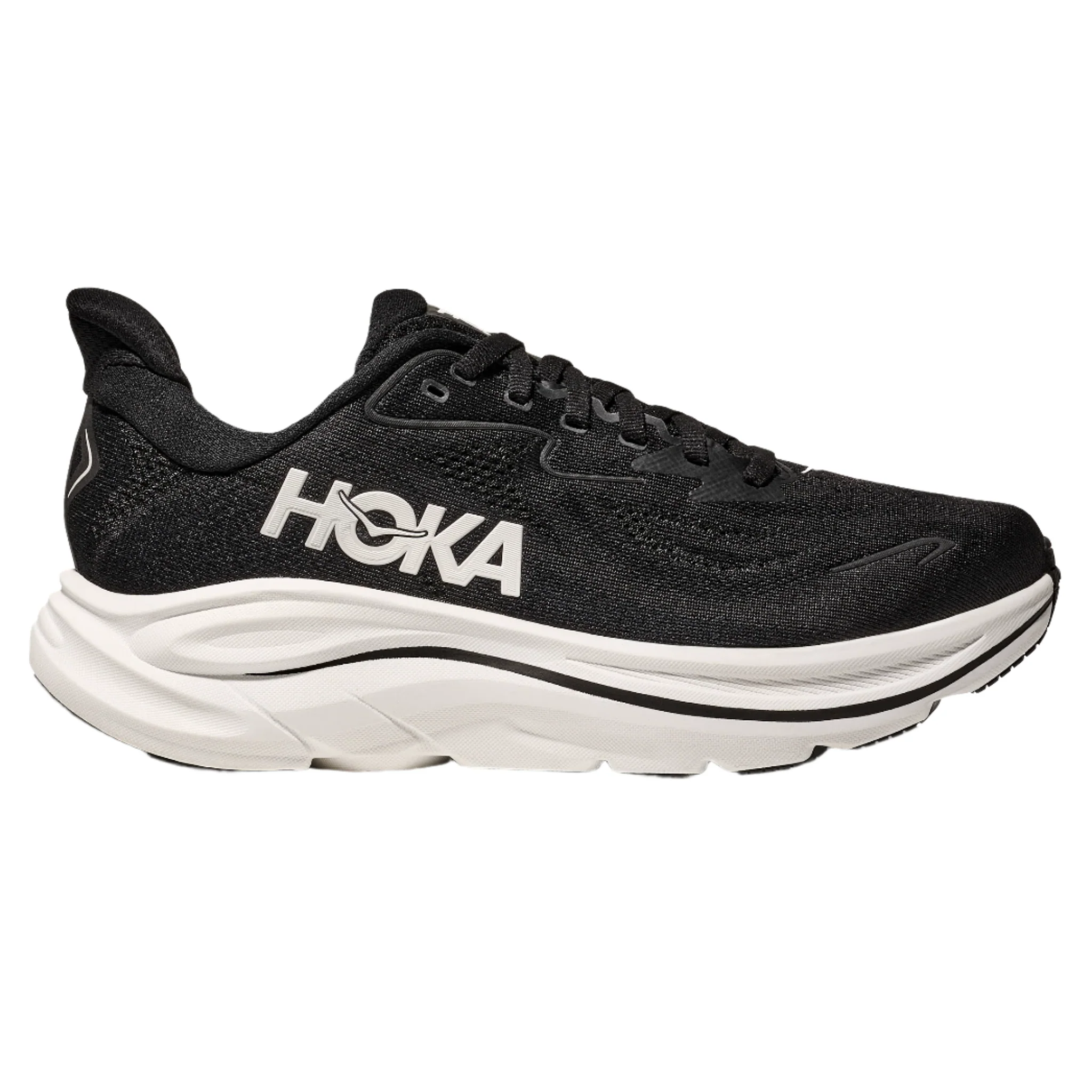 Hoka Mens Clifton 10 Wide - 2E Width - Black/White - Neutral - SS25