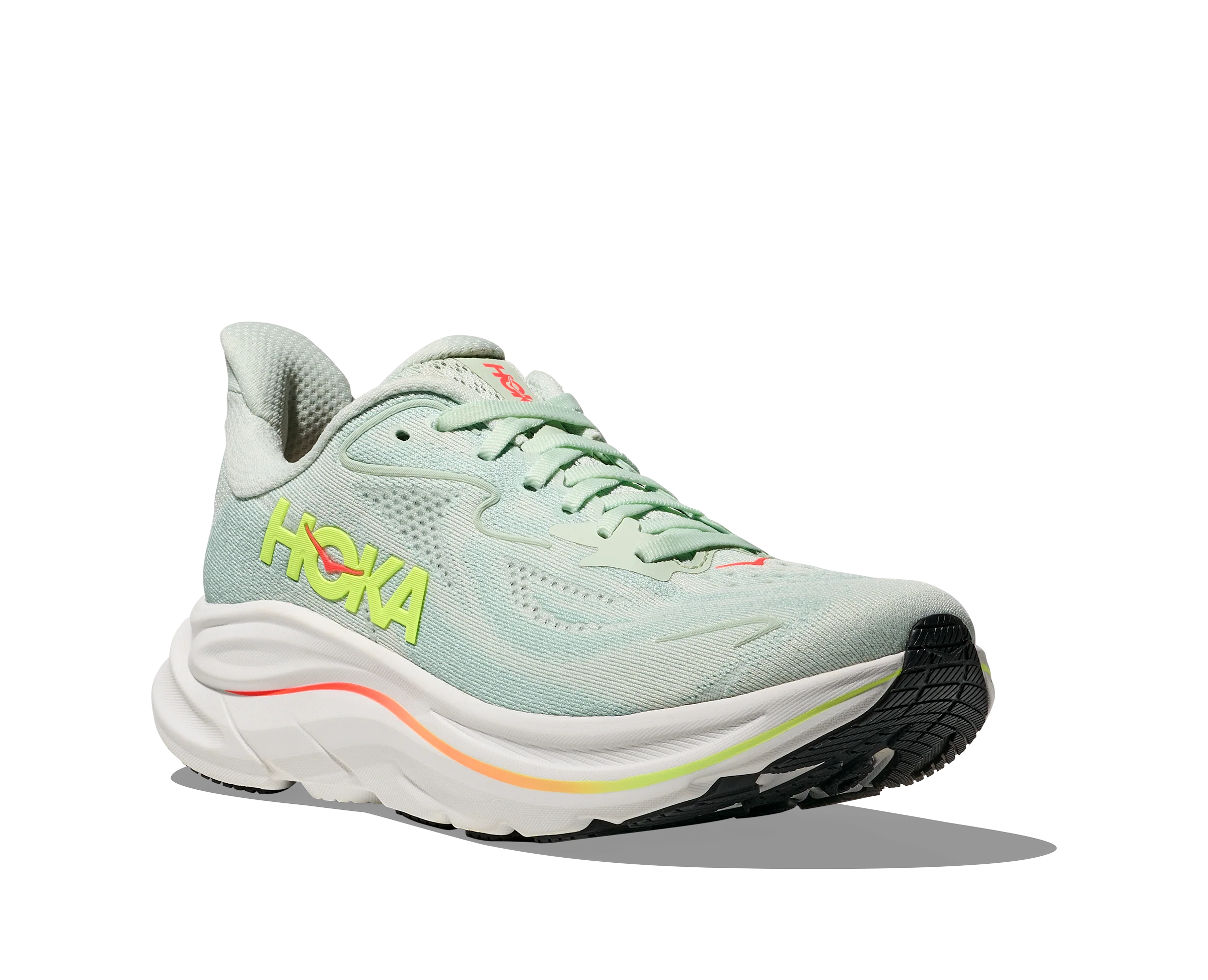 Hoka Womens Clifton 10 Wide - D Width - Sea Glass/Neon Flame - Neutral - SS26 - Image 7
