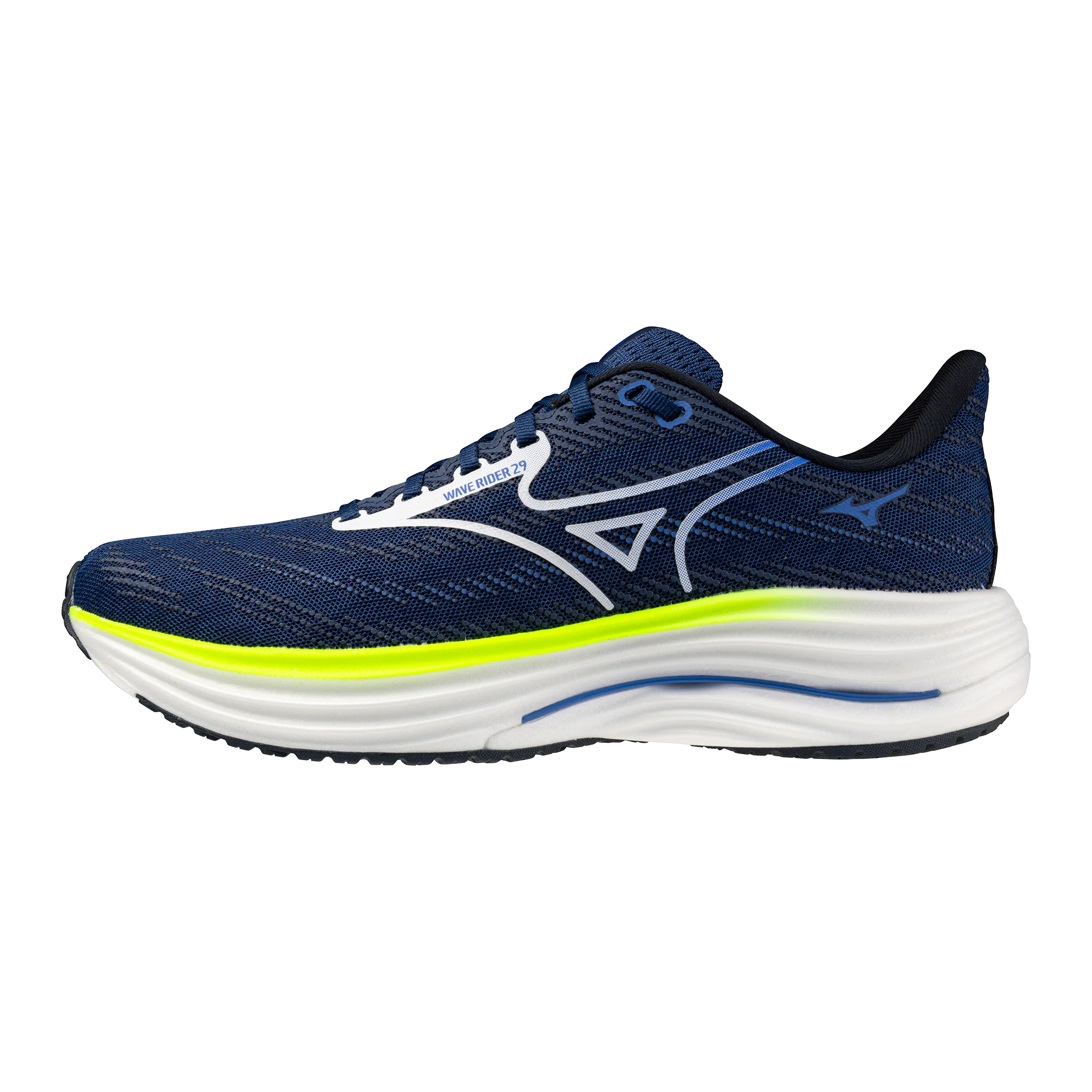 Mizuno Mens Wave Rider 29 - Estate Blue/White/Lightning Yellow - Neutral - SS26 - Image 3