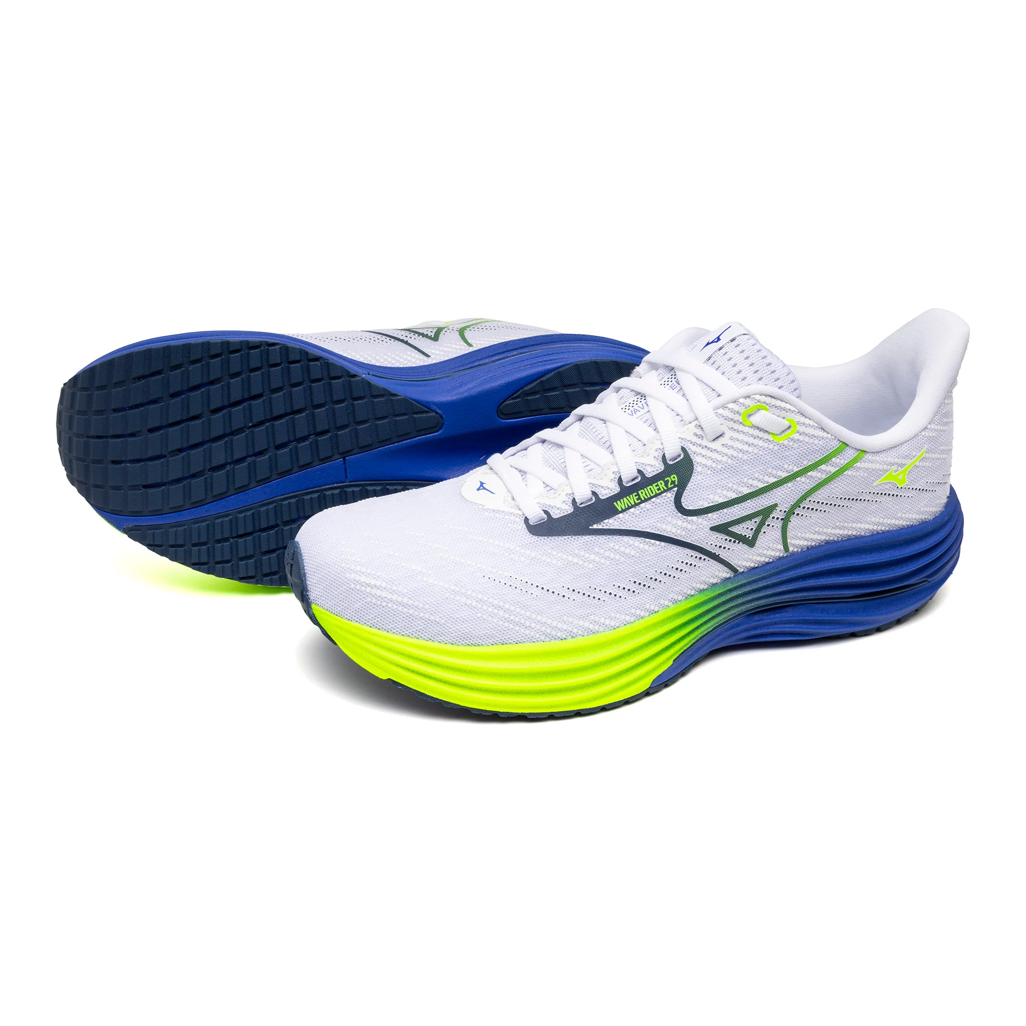 Mizuno Mens Wave Rider 29 - White/Estate Blue/Lightning Yellow - Neutral - SS26 - Image 10