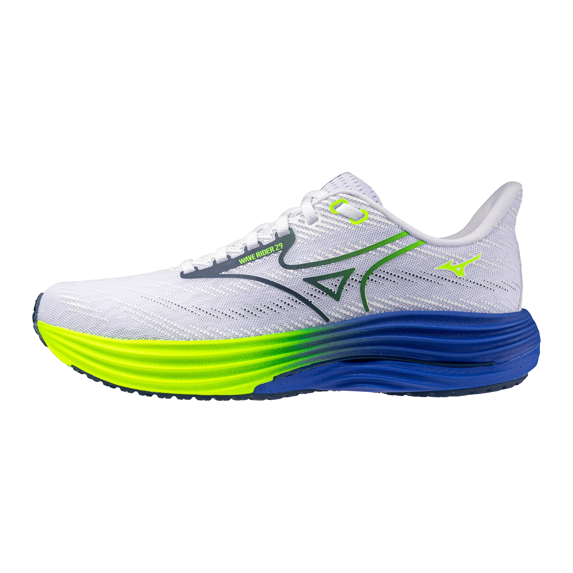 Mizuno Mens Wave Rider 29 - White/Estate Blue/Lightning Yellow - Neutral - SS26 - Image 3