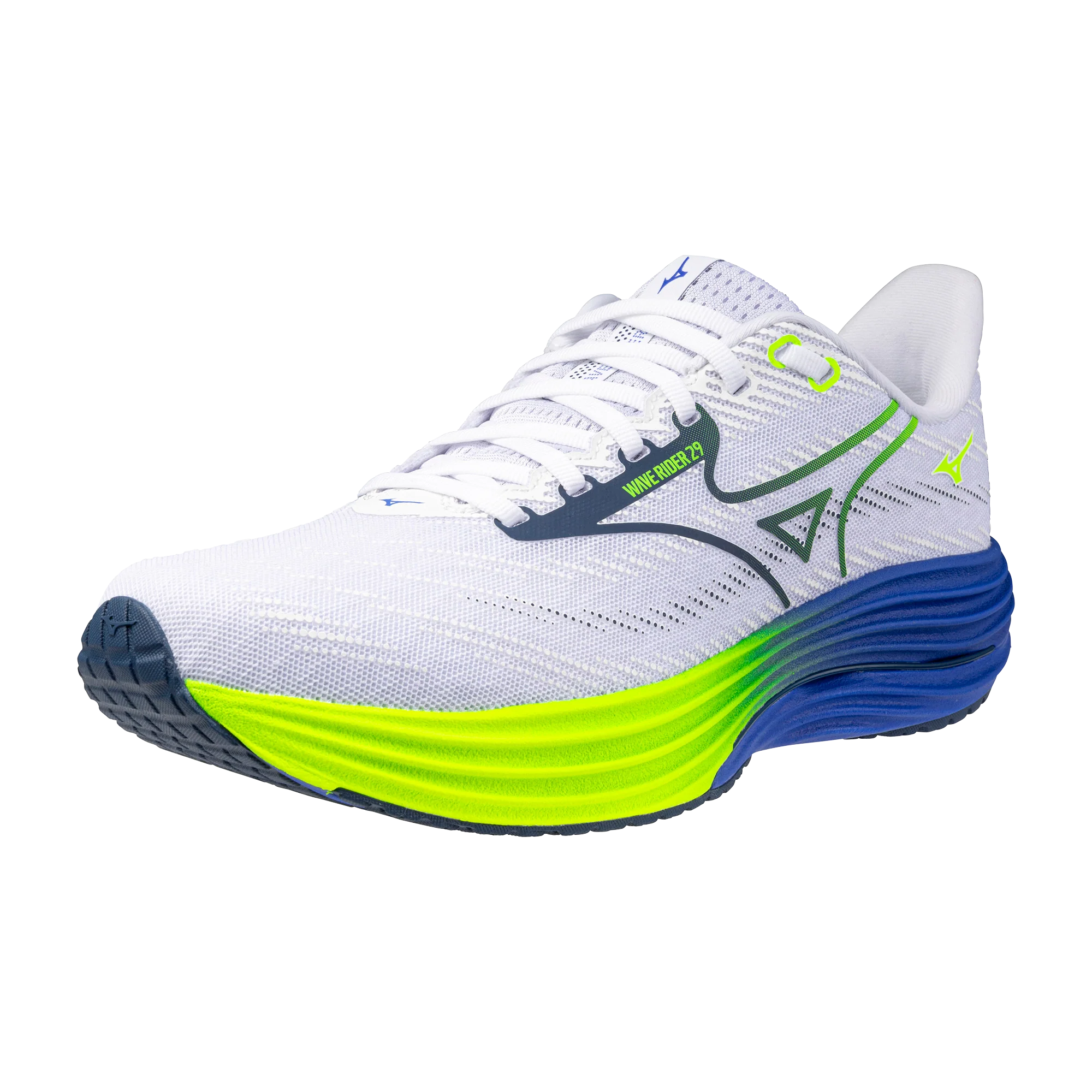 Mizuno Mens Wave Rider 29 - White/Estate Blue/Lightning Yellow - Neutral - SS26 - Image 7