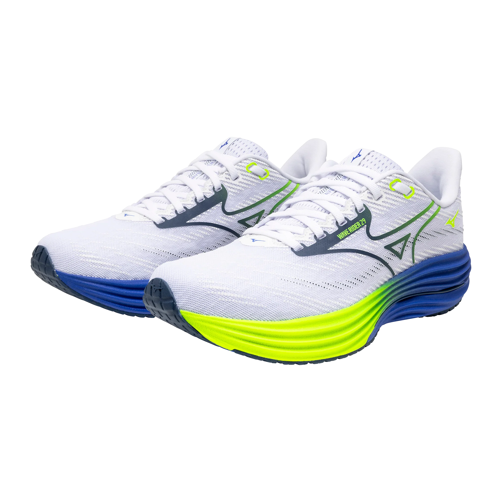 Mizuno Mens Wave Rider 29 - White/Estate Blue/Lightning Yellow - Neutral - SS26 - Image 9