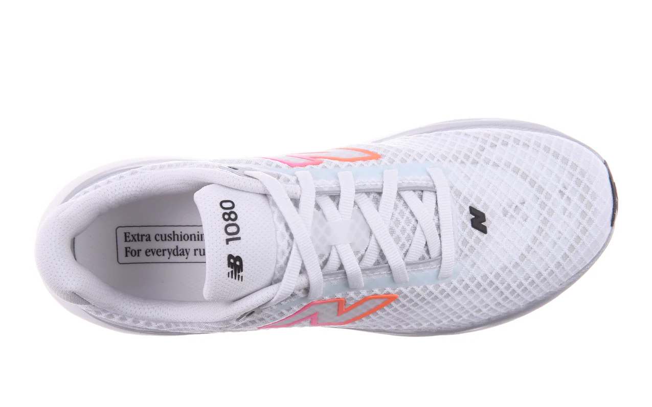 New Balance Womens 1080V15 - White/Pink Heat/Tangerine - Neutral - SS26 - Image 3