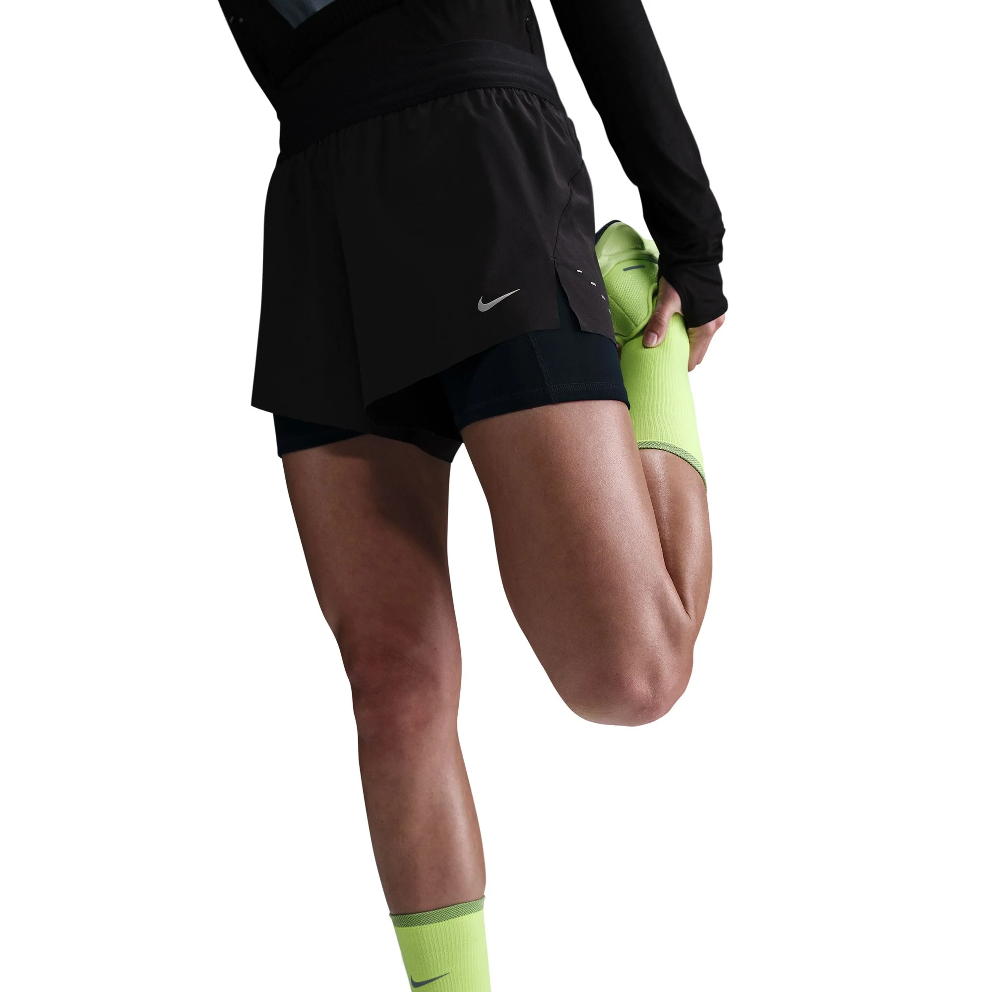 Nike Swift Womens Dri-FIT Mid-Rise 2-in-1 Running Shorts - Black/Reflective Silver - Image 4
