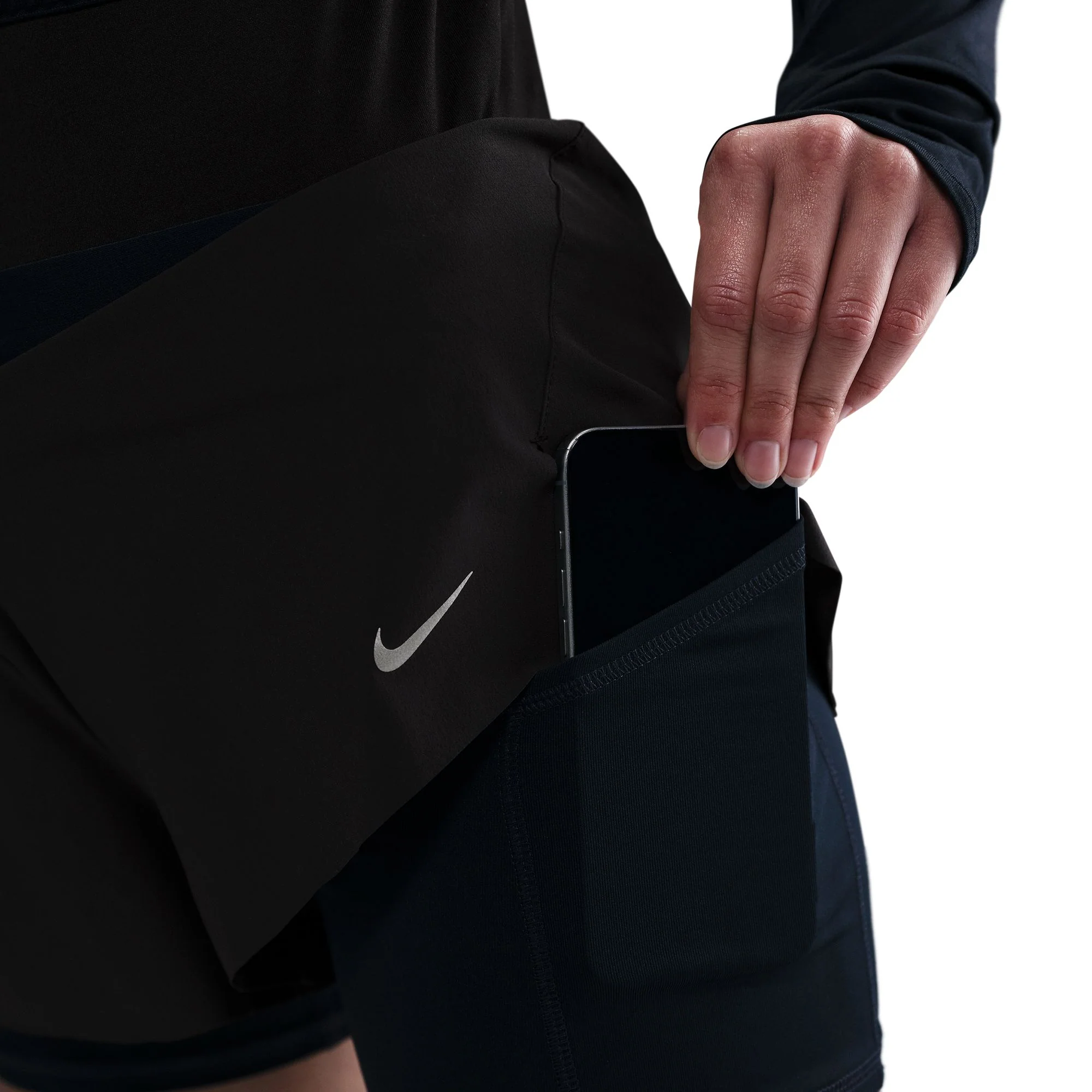 Nike Swift Womens Dri-FIT Mid-Rise 2-in-1 Running Shorts - Black/Reflective Silver - Image 5