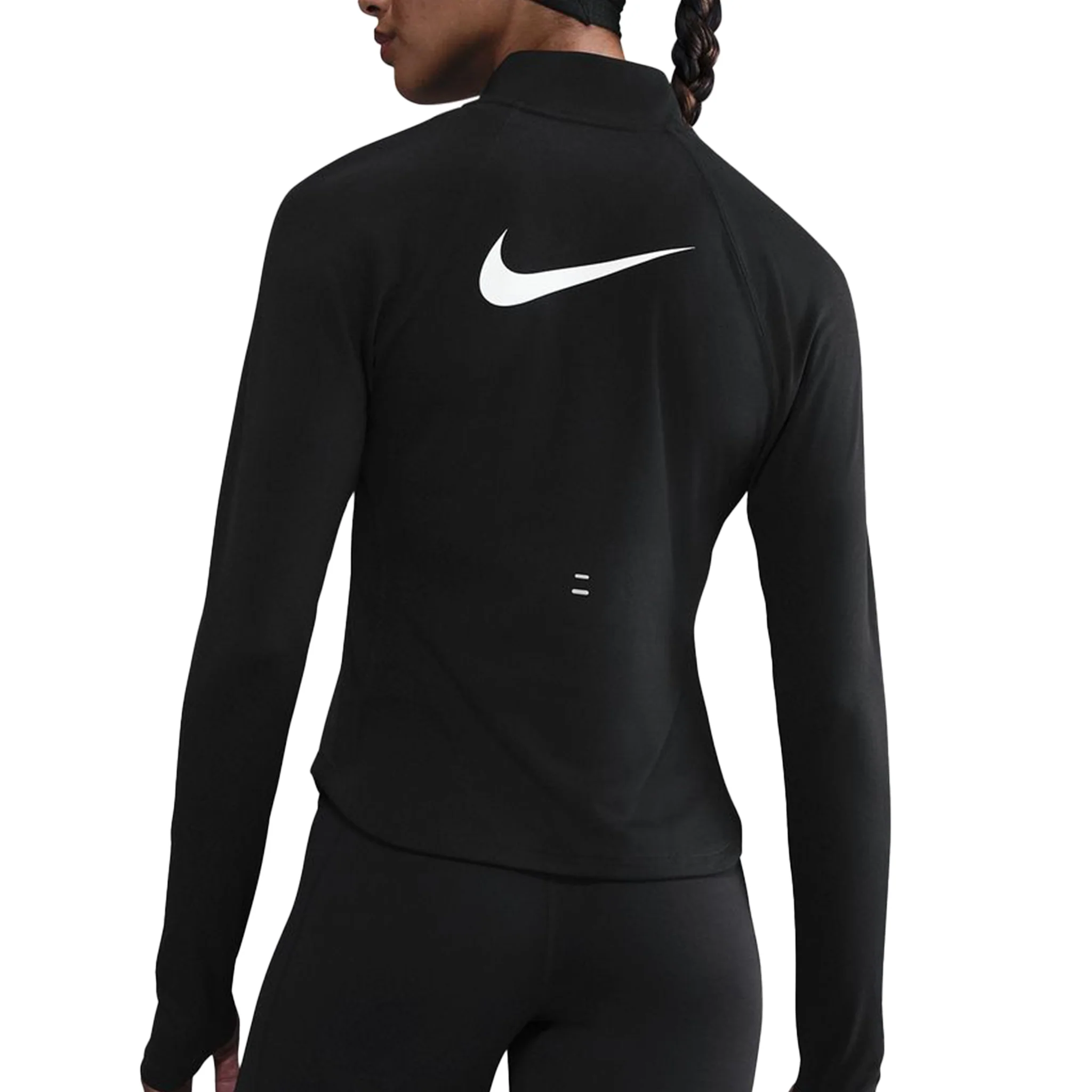 Nike Womens Dri-FIT 1/4 Zip L/S Swoosh Top - Black/White - HO25 - Image 2