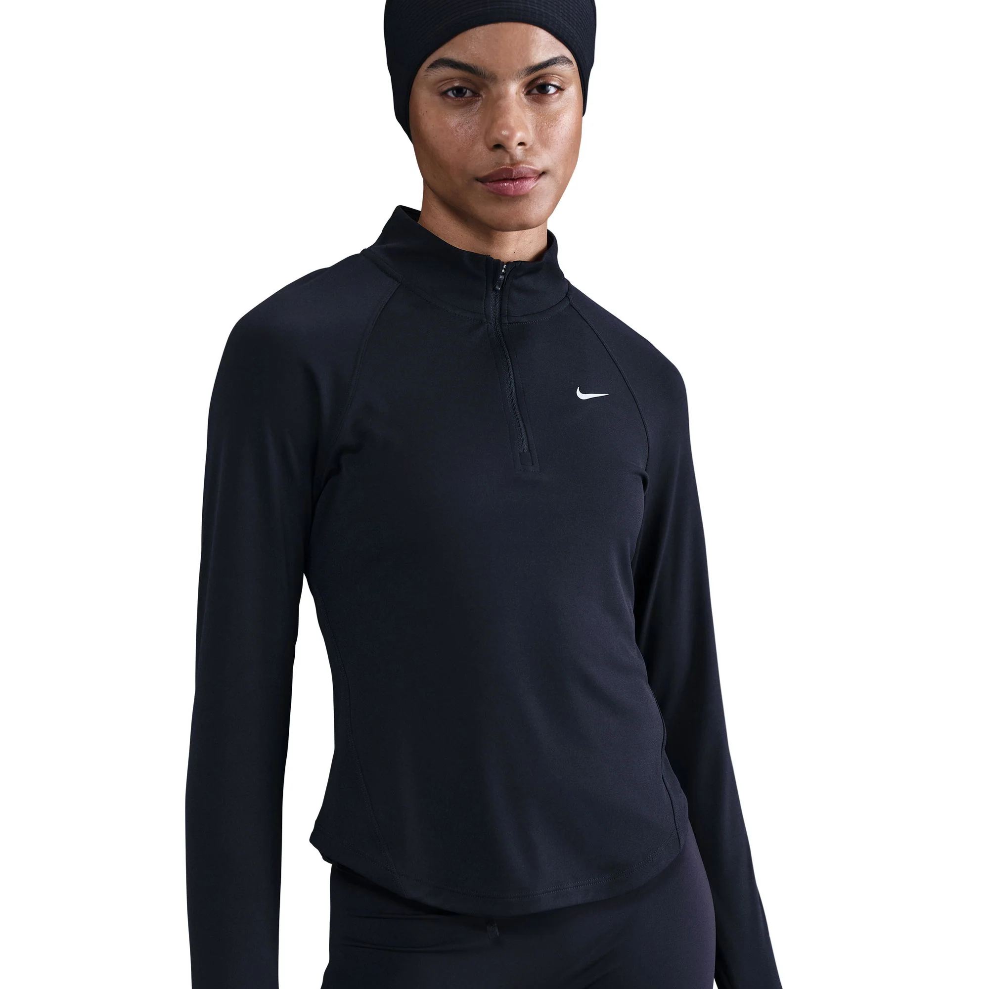 Nike Womens Dri-FIT 1/4 Zip L/S Swoosh Top - Black/White - HO25 - Image 3