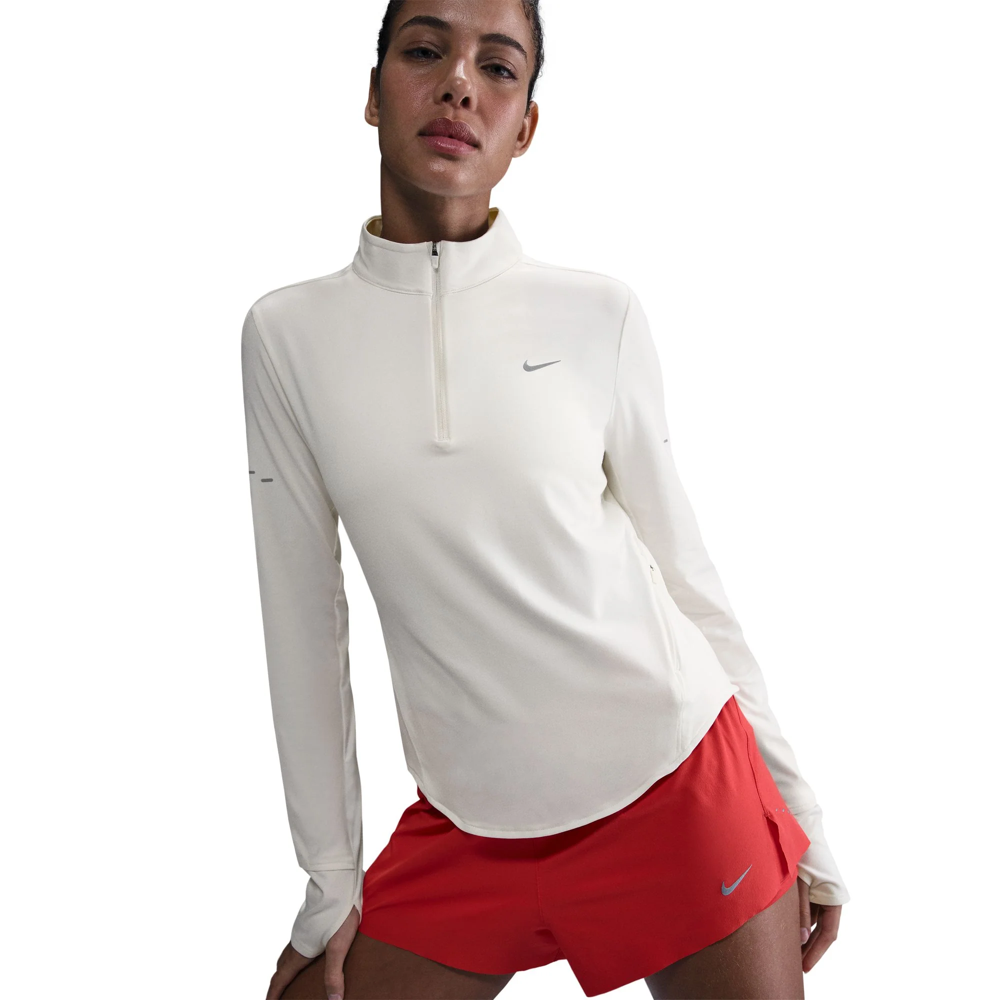 Nike Womens Dri-FIT UV 1/4 Zip L/S Swift Tee - Sail/Reflective Silver - Image 3