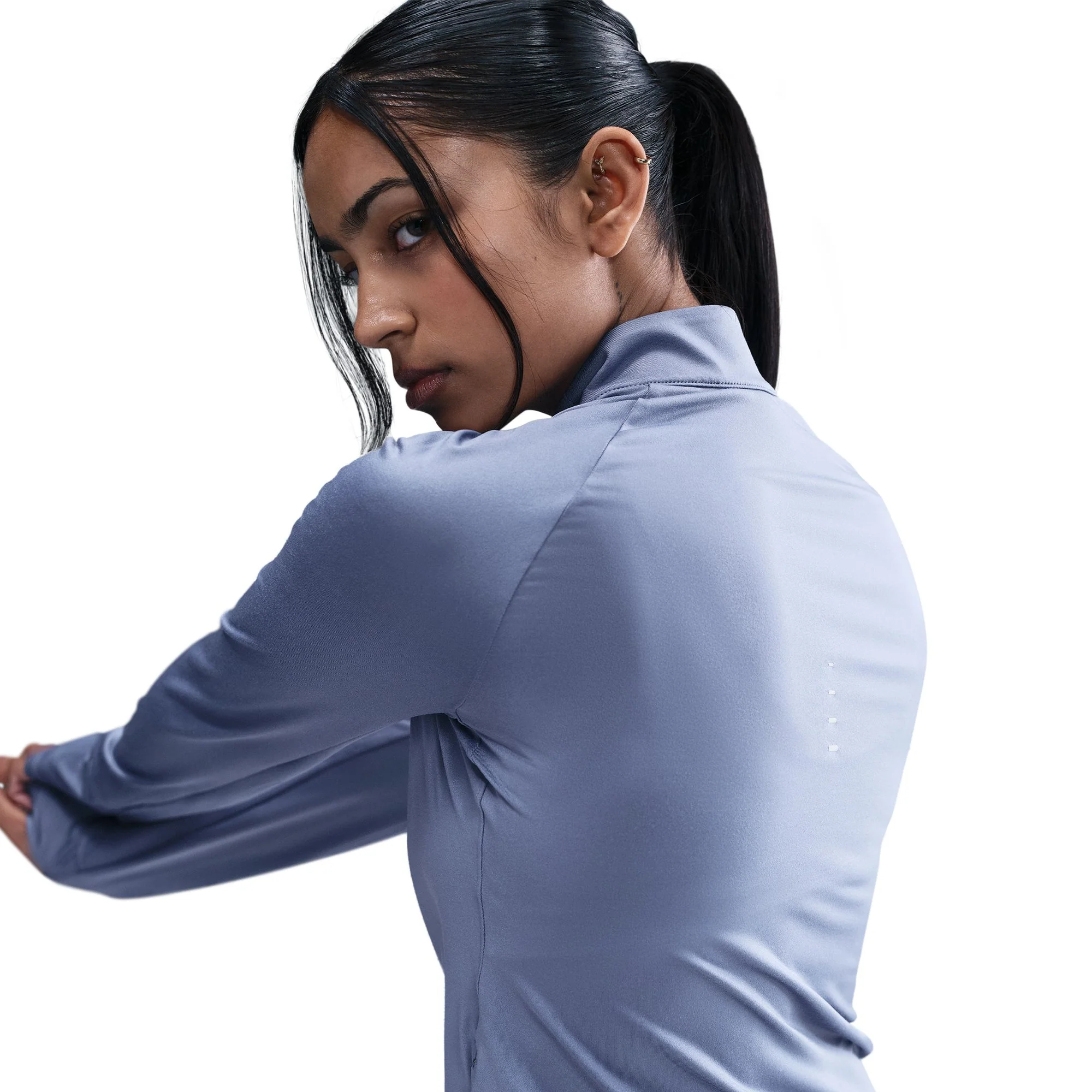 Nike Womens Dri-FIT UV 1/4 Zip L/S Swift Tee - World Indigo/Reflective Silver - HO25 - Image 3