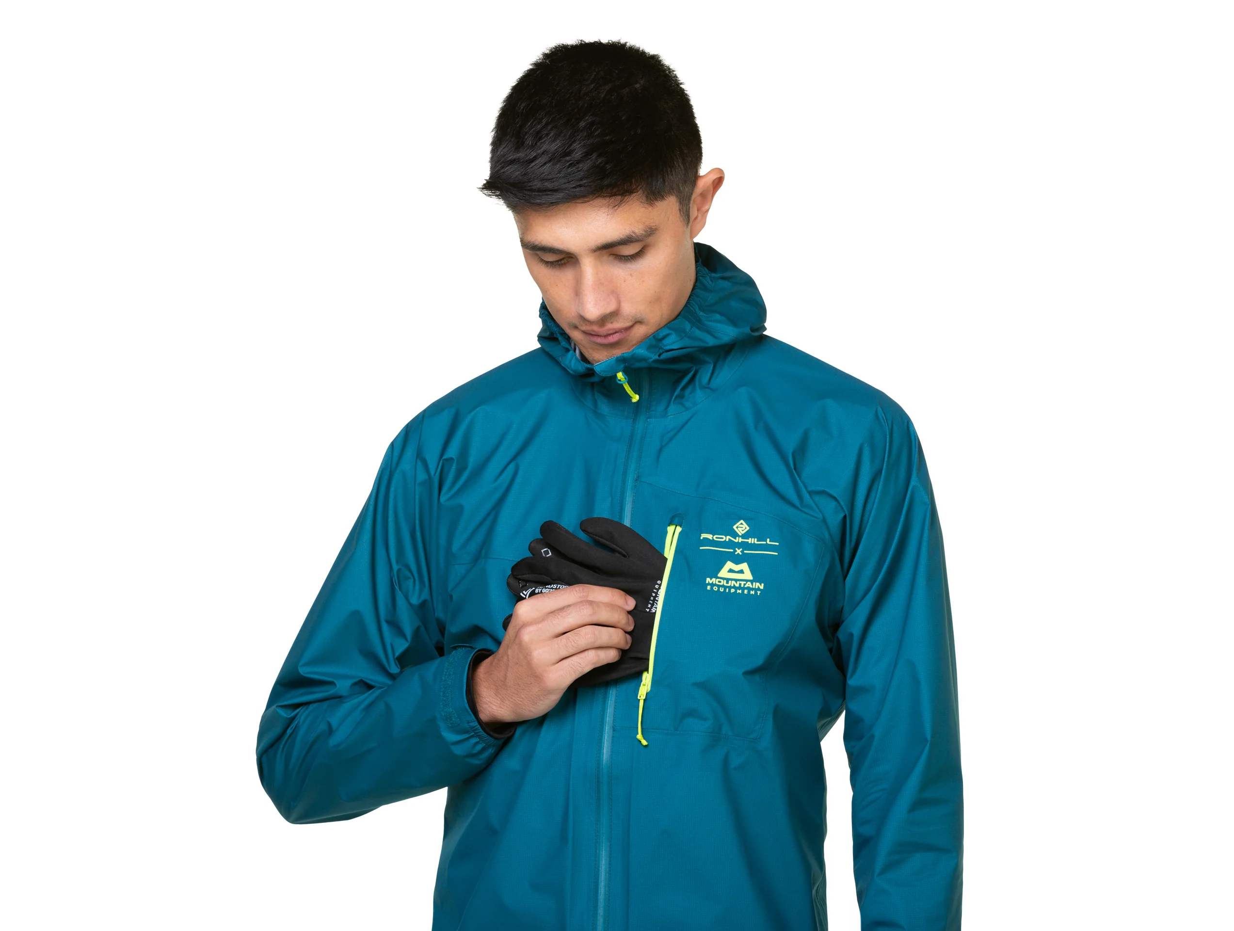 RonHill Mens Tech Gore-Tex Waterproof Mercurial Jacket - Deep Teal/Acid - Image 9