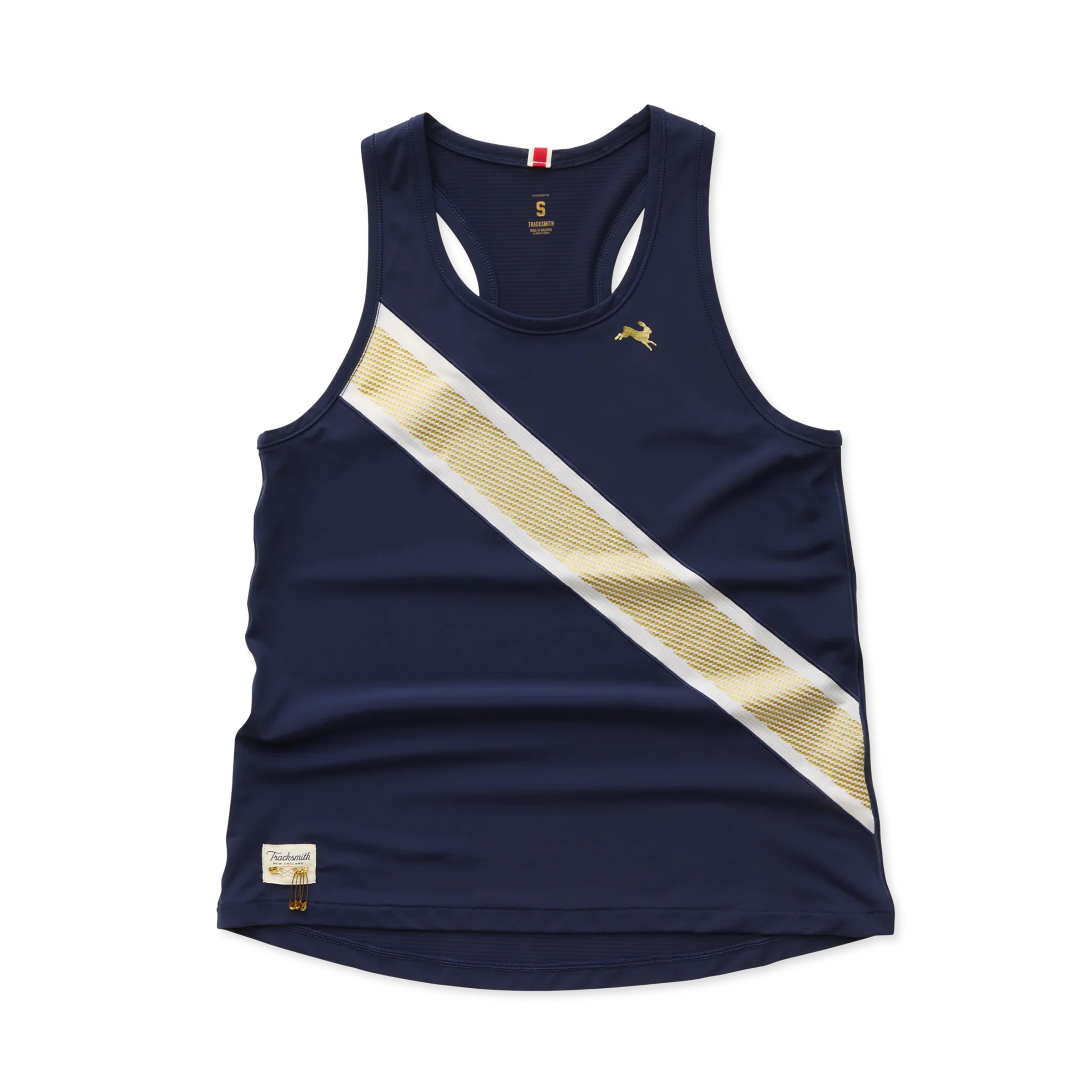 Tracksmith Mens Strata Singlet - Navy/Ivory/Gold - SS26